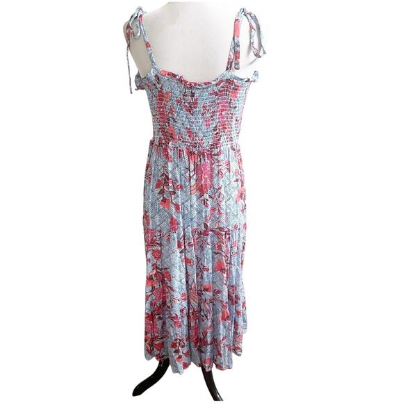 Knox Rose Smocked Maxi Dress Blue Floral Size Large NWT Coquette Bohemian - Picture 4 of 13